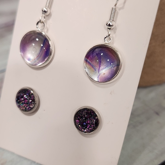 Chic Silver and Purple Earrings Set - Picture 5 of 10